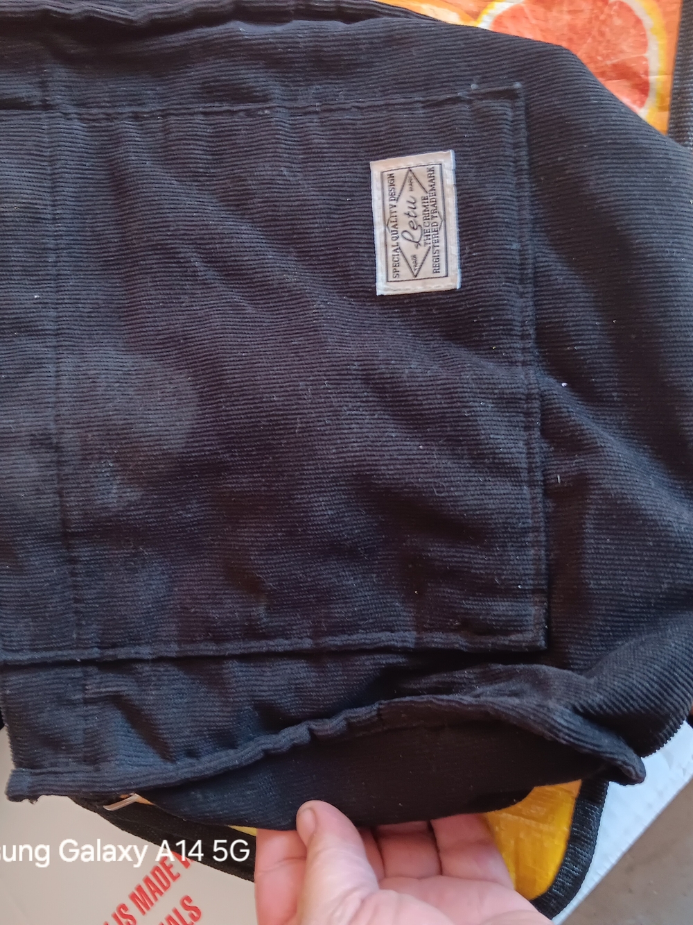 Letu Black Corduroy Handbag 10 Inch with Patch Detail